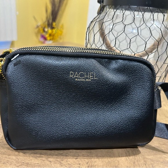 RACHEL Rachel Roy Black Crossbody Bag with Gold Hardware, NWOT, Double Zipper - Picture 6 of 11